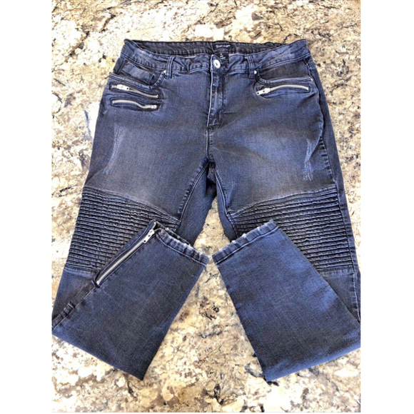 Size 14 X 27 SUKO Jeans Womens Zipper Ankles Distressed Biker Style BD - Picture 1 of 11
